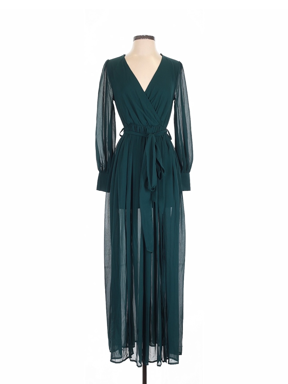 BALTIC BORN Celine Maxi Dress Emerald Green Sheer Long sleeve dress XS NWT